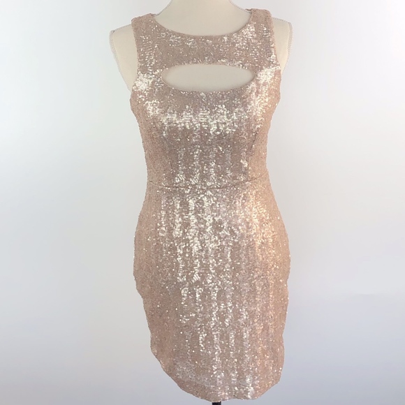 B Darlin Dresses & Skirts - B. Darlin Champagne Sequin Cutout Cocktail Dress